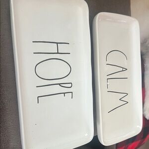 Rae Dunn White Ceramic Trays with HOPE and CALM Lettering